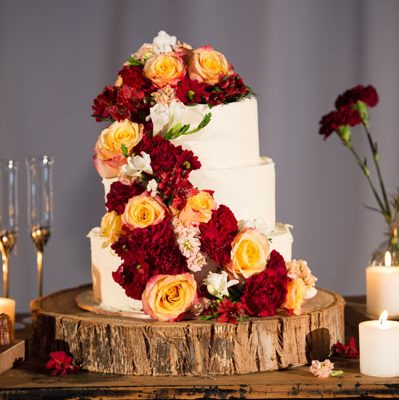 Wedding cake with edible flowers