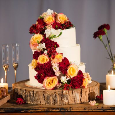 Wedding cake with edible flowers