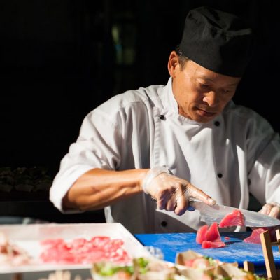 chef cutting tuna